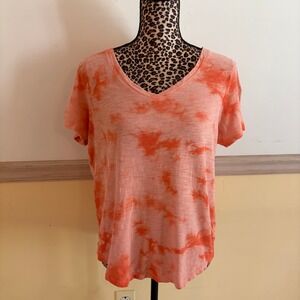Old Navy EveryWear Womens Medium Orange Tie Dye V-Neck Slub Cotton T-Shirt